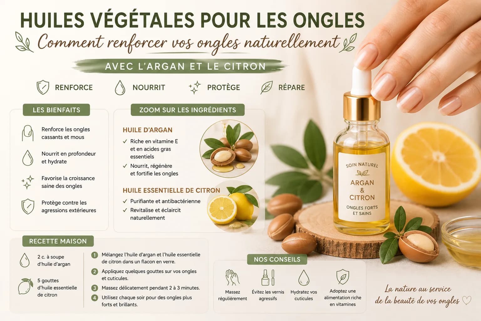 Huiles végétales pour les ongles : comment renforcer vos ongles naturellement avec l'argan et le citron